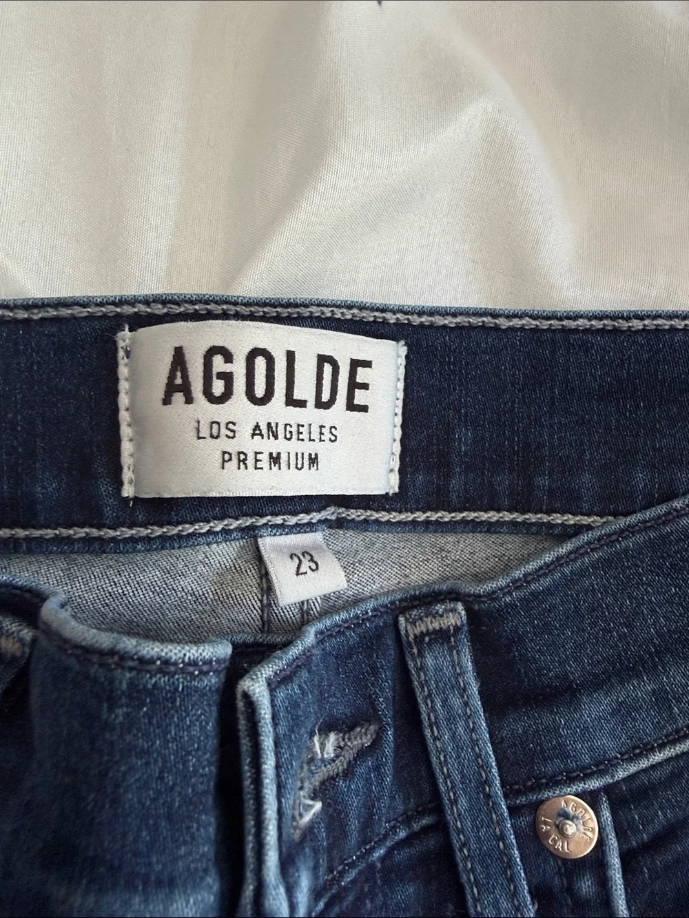 Agolde Dark Blue Skinny Jeans with Frayed Hem Size 23 - Picture 2 of 8